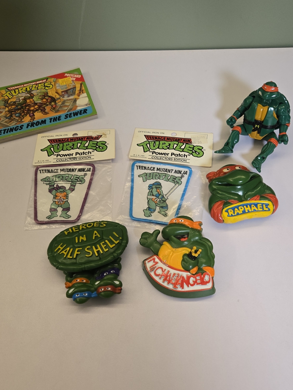Vintage TMNT Memorabilia Lot 1980s/1990s - Patches, Toys, Book, Figure